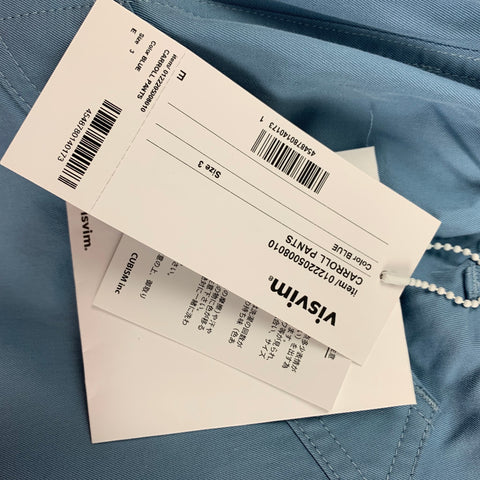 VISVIM Pantalón Carroll con cremallera y cremallera de algodón azul claro talla L