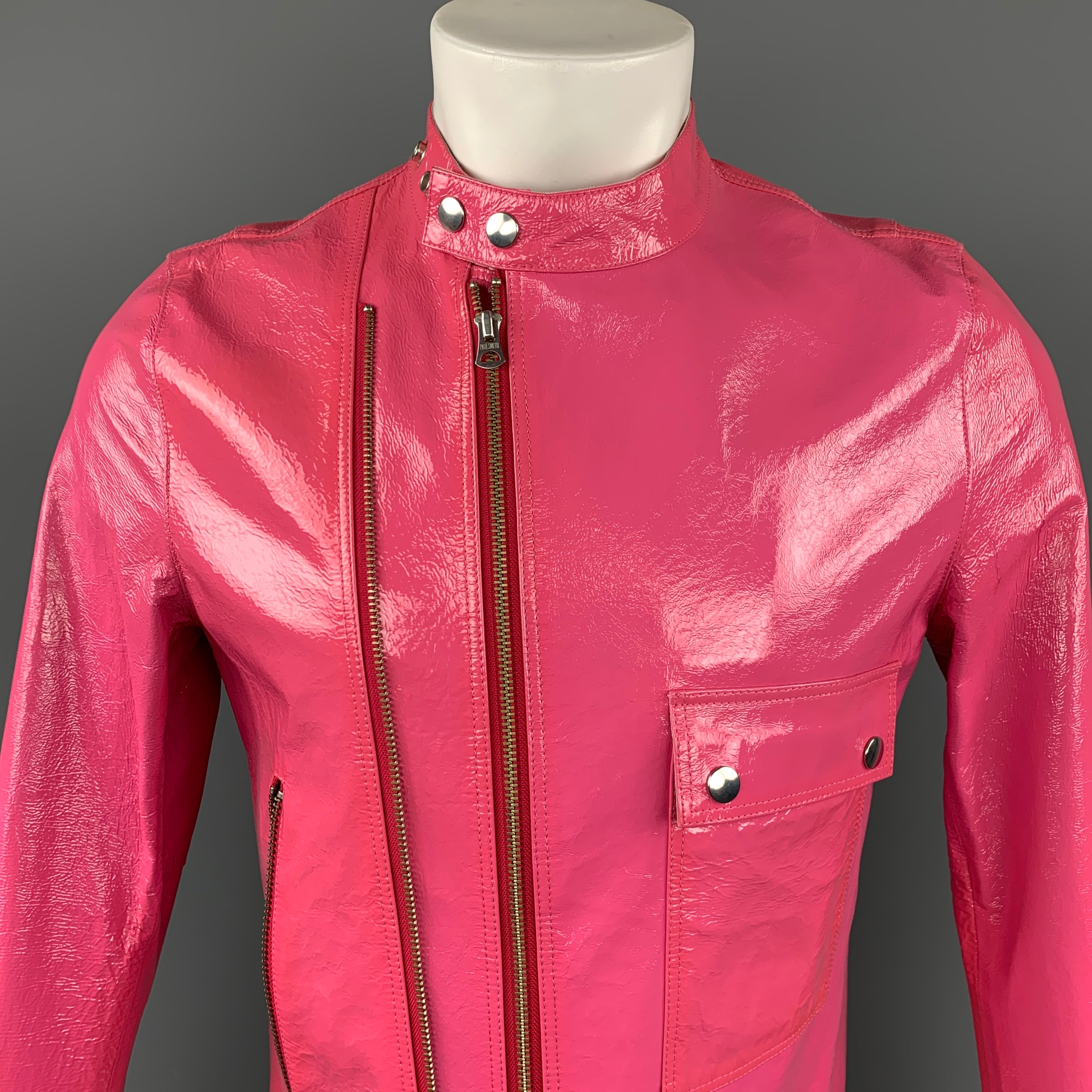PAUL SMITH Size L Pink Coated Canvas Double Zipper Jacket – Sui