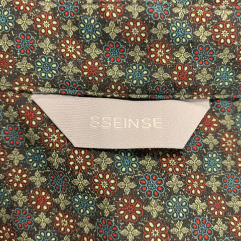 SSENSE Size XL Olive and Burgundy Print Cotton &  Elastane Long Sleeve Shirt