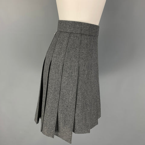 THOM BROWNE Size 4 Grey Wool Cashmere Pleated Tonal Woven 4 Bar Skirt