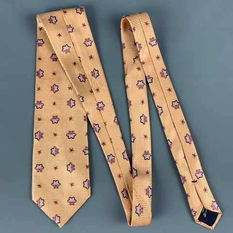 ERMENEGILDO ZEGNA Orange Pink Floral Silk Tie