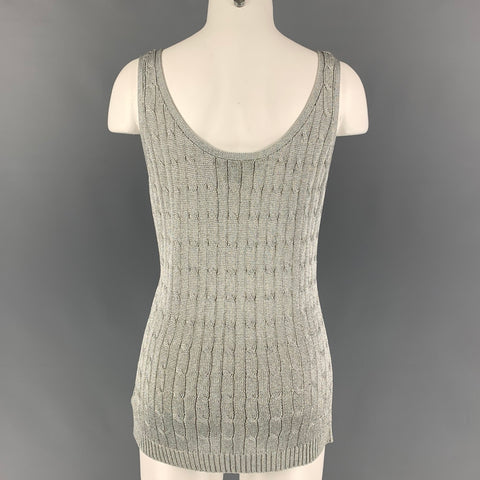 RALPH LAUREN Black Label Size L Silver Cotton Blend Cable Knit Dress Top