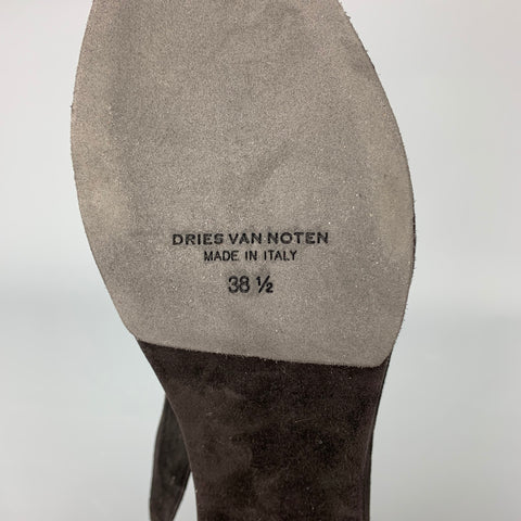 DRIES VAN NOTEN Size 8.5 Black Suede Platform Slingback Sandals