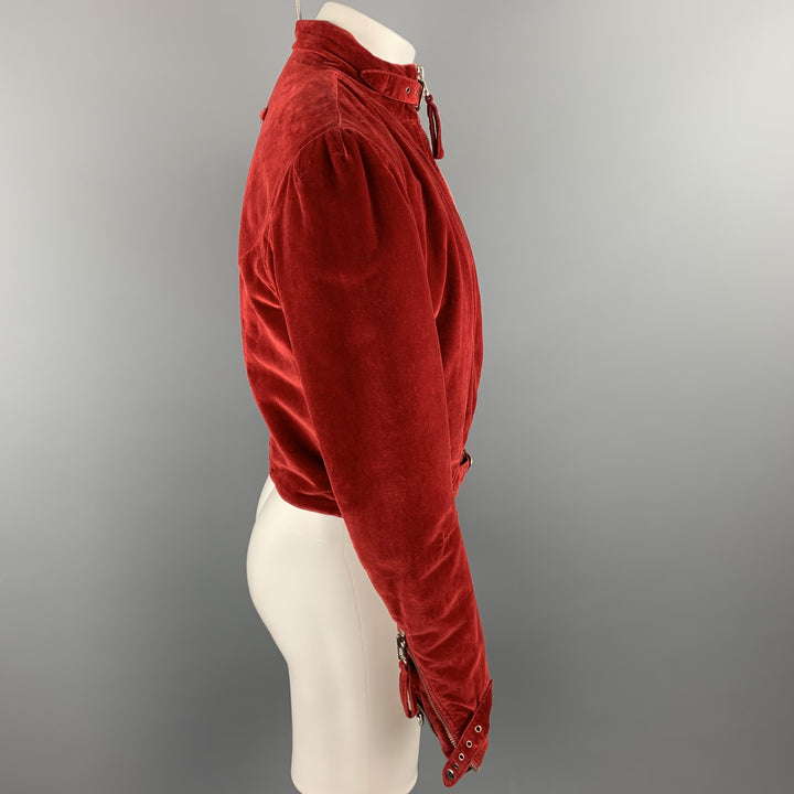 JEAN PAUL GAULTIER HOMME Chest Size 38 Red Solid Velvet Cropped Jacket
