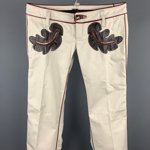 DSQUARED2 Size 30 Ivory Embellishment Cotton Low Rise Casual Pants