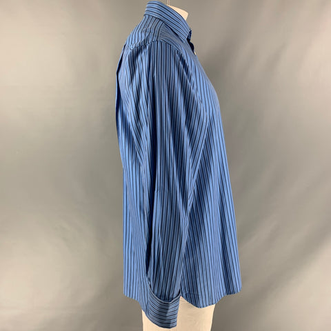 THOMAS PINK Size L Blue & Black Stripe Cotton Button Up Long Sleeve Shirt