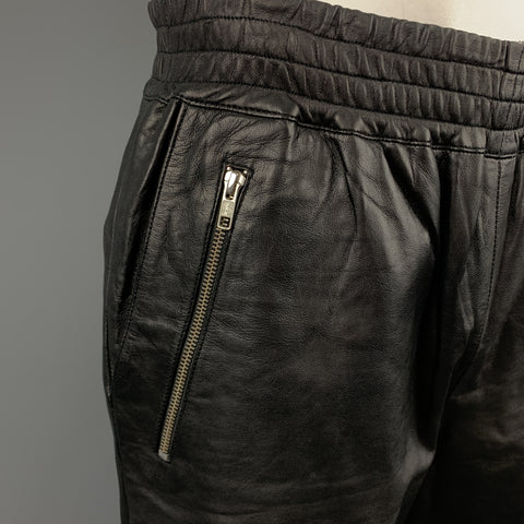 OAK Size L Black Leather Zip Pocket Elastic Waist Boxer Shorts