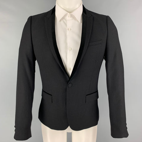 THE KOOPLES Size 36 Black Woven Peak Lapel Sport Coat