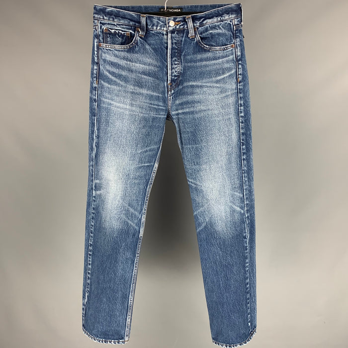 BALENCIAGA Size 31 Blue Wash Denim Button Fly Jeans
