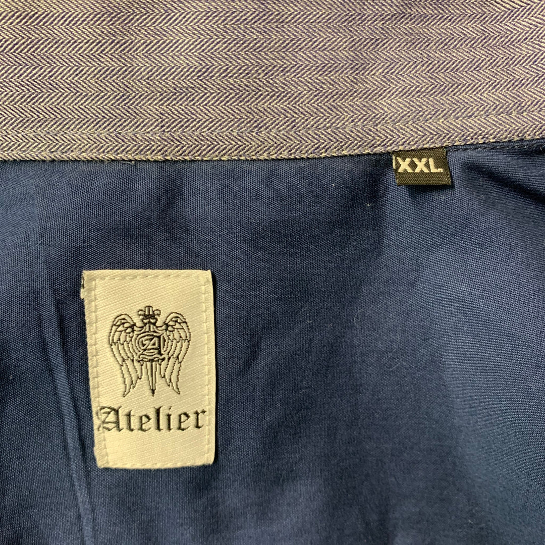 ATELIER Size XXL Navy Solid Cotton Button Up Long Sleeve Shirt