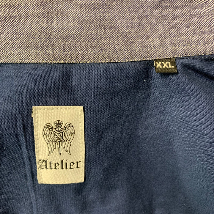 ATELIER Size XXL Navy Solid Cotton Button Up Long Sleeve Shirt