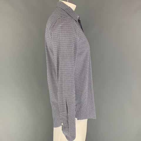LOUIS VUITTON Size XL White Navy Plaid Cotton Button Up Long Sleeve Shirt