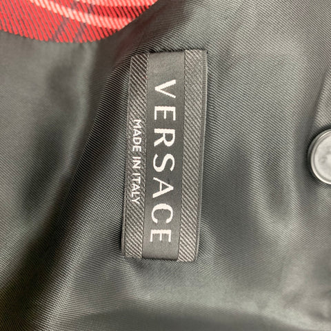 VERSACE Size 38 Red Black Plaid Wool Tailor Made Executive Sport Coat
