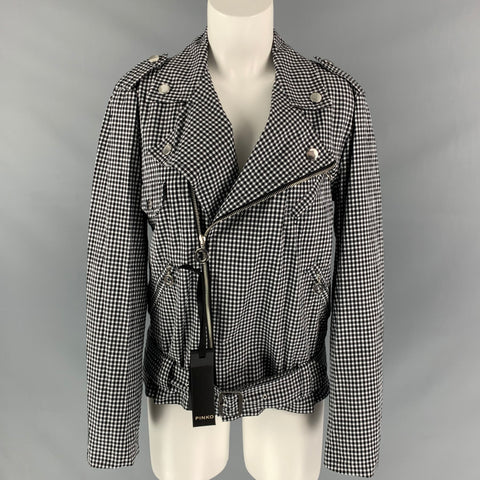 PINKO Size 6 Black & White Gingham Cotton Asymmetrical Jacket
