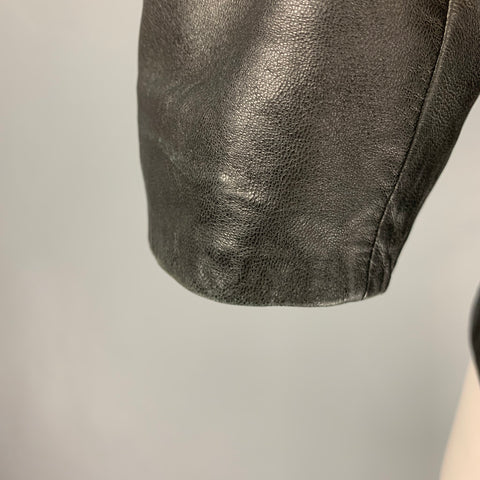 ARMANI COLLEZIONI Size 40 Black Leather Notch Lapel Jacket