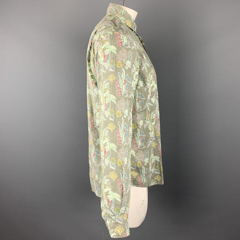 HARTFORD Size M Green Print Cotton Button Up Long Sleeve Shirt