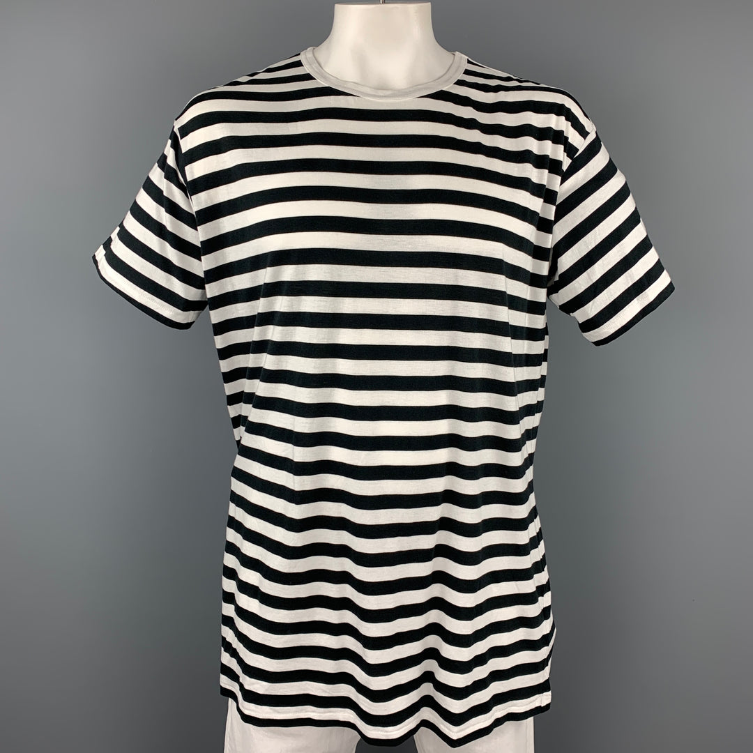 YOHJI YAMAMOTO Size XL Black & White Stripe Cotton / Rayon Short Sleeve T-shirt