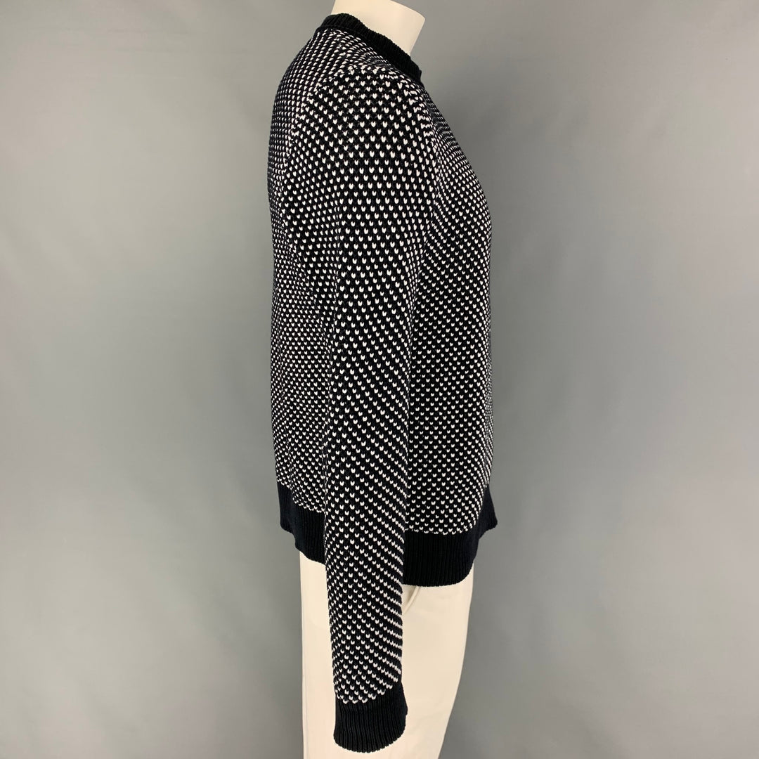 RAF SIMONS Size L Black White Knit Cotton Blend Crew-Neck Sweater