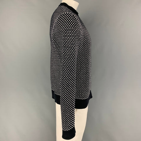 RAF SIMONS Size L Black White Knit Cotton Blend Crew-Neck Sweater