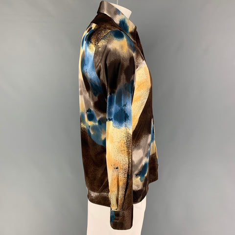 Vintage OLEG CASSINI Size L Brown Blue Marbled Nylon Long Sleeve Shirt