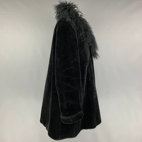 NEIMAN MARCUS Taille M Manteau à revers cranté en fausse fourrure modacrylique noir