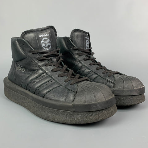 ADIDAS X RICK OWENS AW 2016 Size 10 Black Leather High Top Mastodon Sneakers