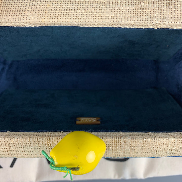 KAYU Blue Natural Stripe Straw Clutch Handbag
