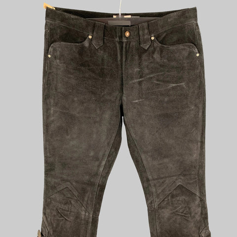 RRL by RALPH LAUREN Size 35 Black Distressed Suede Western Fringe Pants