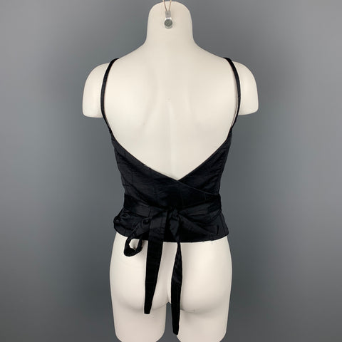 CoSTUME NATIONAL Taille 6 Haut bustier en satin noir à carreaux de fenêtre en mélange de viscose