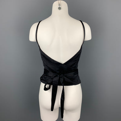 CoSTUME NATIONAL Size 6 Black Satin Windowpane Viscose Blend Wrap Bustier Top