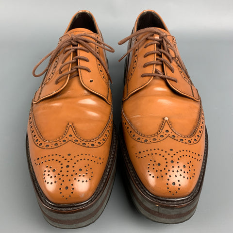 PRADA Size 9 Tan Perforated Leather Platform Lace Up Shoes