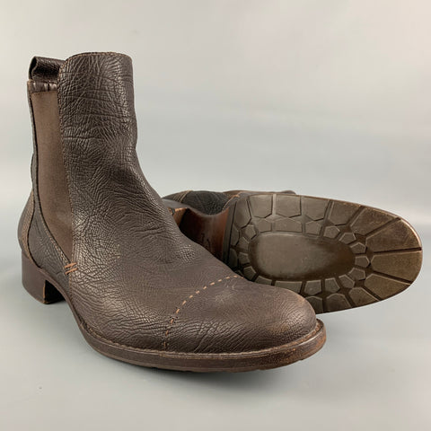 HENRY BEGUELIN Size 10 Brown Contrast Stitch Cap Toe Boots