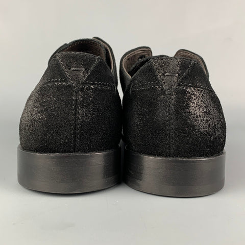 JOHN VARVATOS * USA Taille 10 Chaussures sans lacets en cuir antique noir