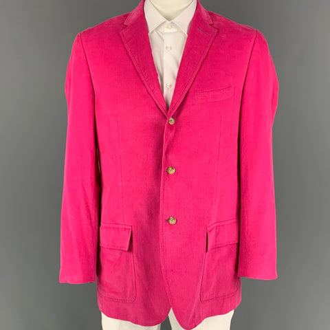POLO par RALPH LAUREN Taille 42 Long Manteau de sport en velours côtelé rose vif en coton à revers cranté