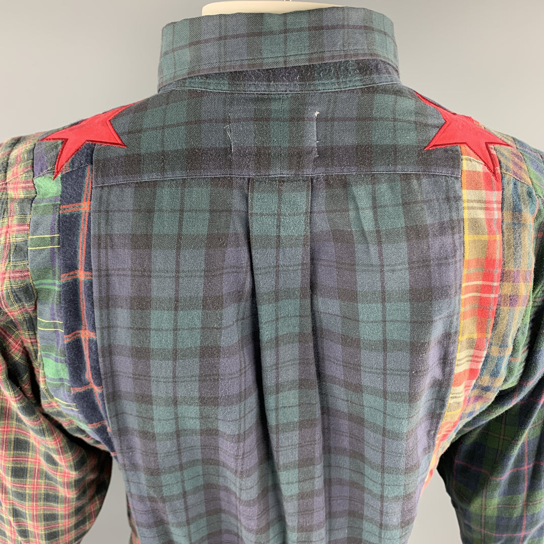 BOWWOW Taille XL Chemise à manches longues boutonnée en coton à carreaux multicolores