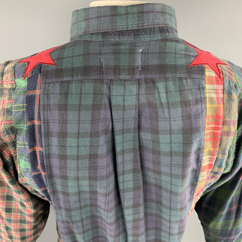 BOWWOW Size XL Multi-Color Plaid Cotton Button Down Long Sleeve Shirt