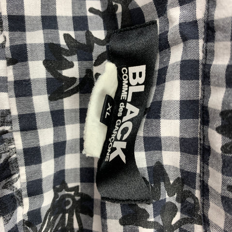 COMME des GARCONS BLACK Size XL Black & White Checkered Cotton Short Sleeve Shirt