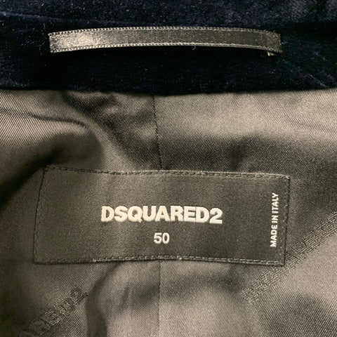 DSQUARED2 Size 40 Navy Black Velvet Cotton  Elastane Sport Coat