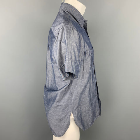 JOHN BARTLETT Size M Blue Chambray Cotton Button Up Short Sleeve Shirt