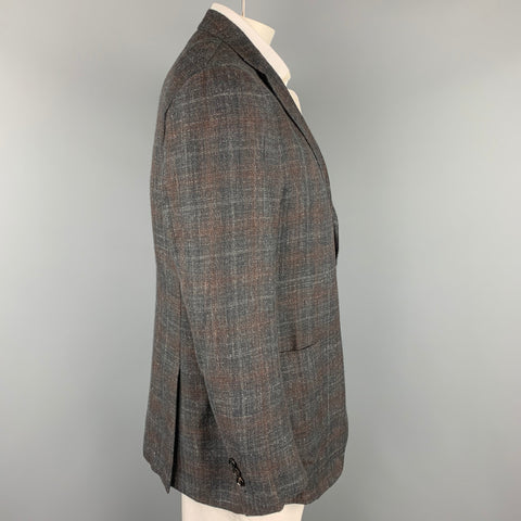 ERMENEGILDO ZEGNA Size 48 Regular Charcoal & Brown Woven Cashmere Blend Notch Lapel Sport Coat