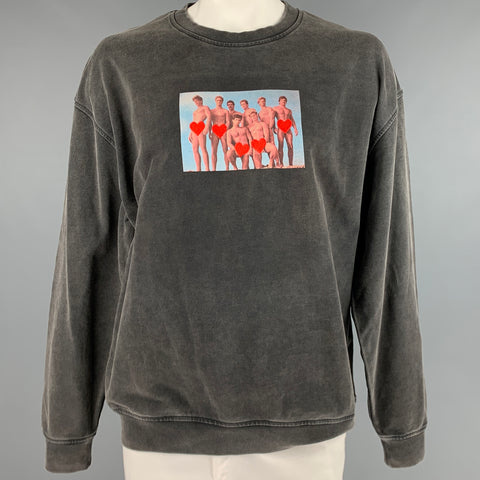 CARNE BOLLENTE Taille XXL Sweat col rond en coton graphique noir
