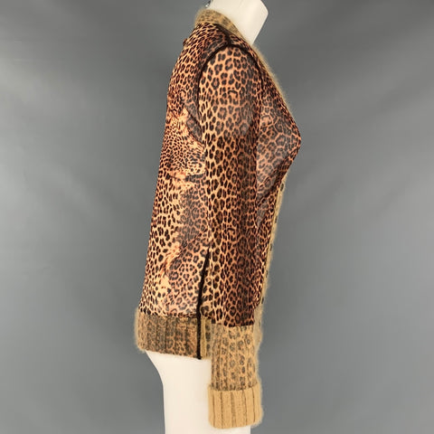 JEAN PAUL GAULTIER Taille M Cardigan Col V Imprimé Animal Marron Beige