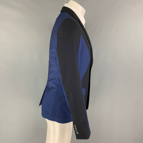 KENZO Size 38 Black Blue Color Block Wool Mohair Notch Lapel Sport Coat