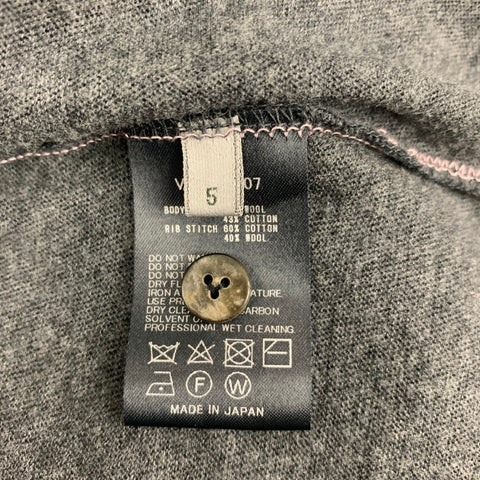 THE VIRIDI-ANNE Size XL Grey Heather Wool Cotton Contrast Stitch Cardigan