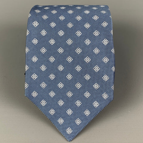KITON Blue White Rhombus Silk Tie