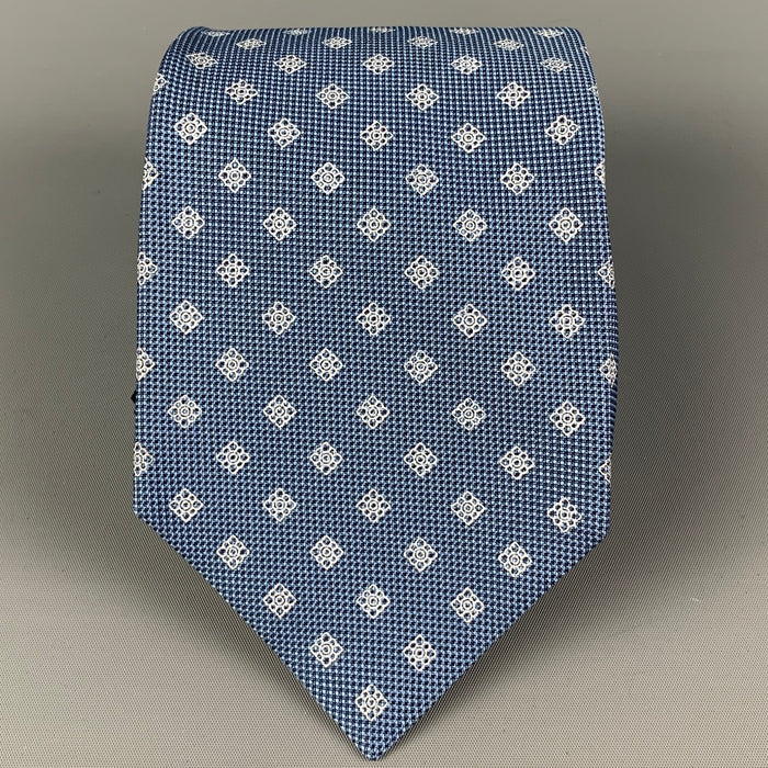 KITON Blue White Rhombus Silk Tie