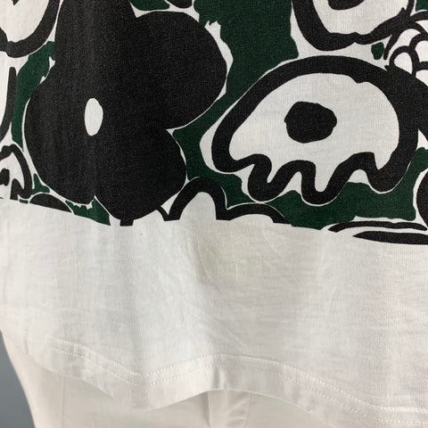 MARNI Size L White Black Graphic Cotton Crew-Neck T-shirt