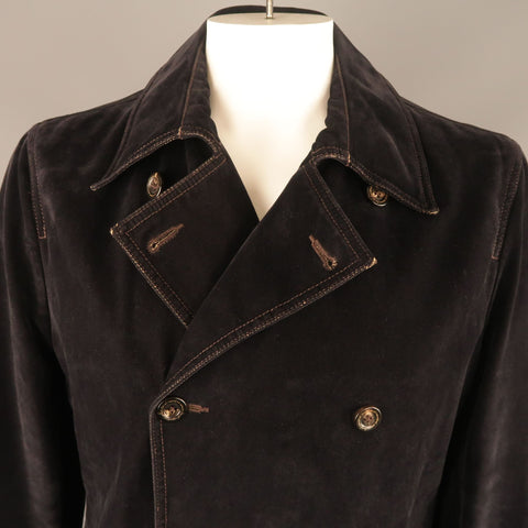 7 FOR ALL MANKIND XL Black Contrast Stitch Velvet  Double Breasted Coat
