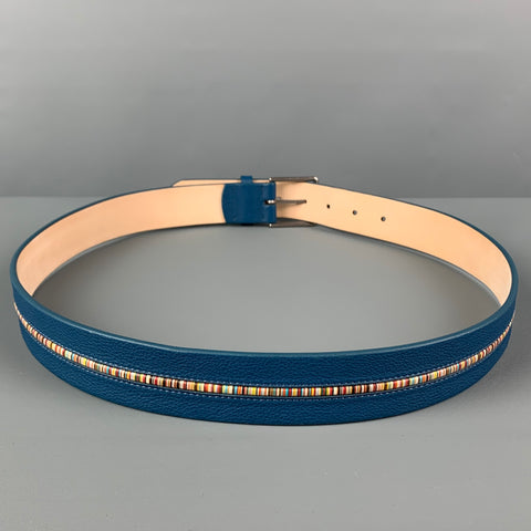 PAUL SMITH Size 34 Blue Multi-Color Stripe Leather Belt