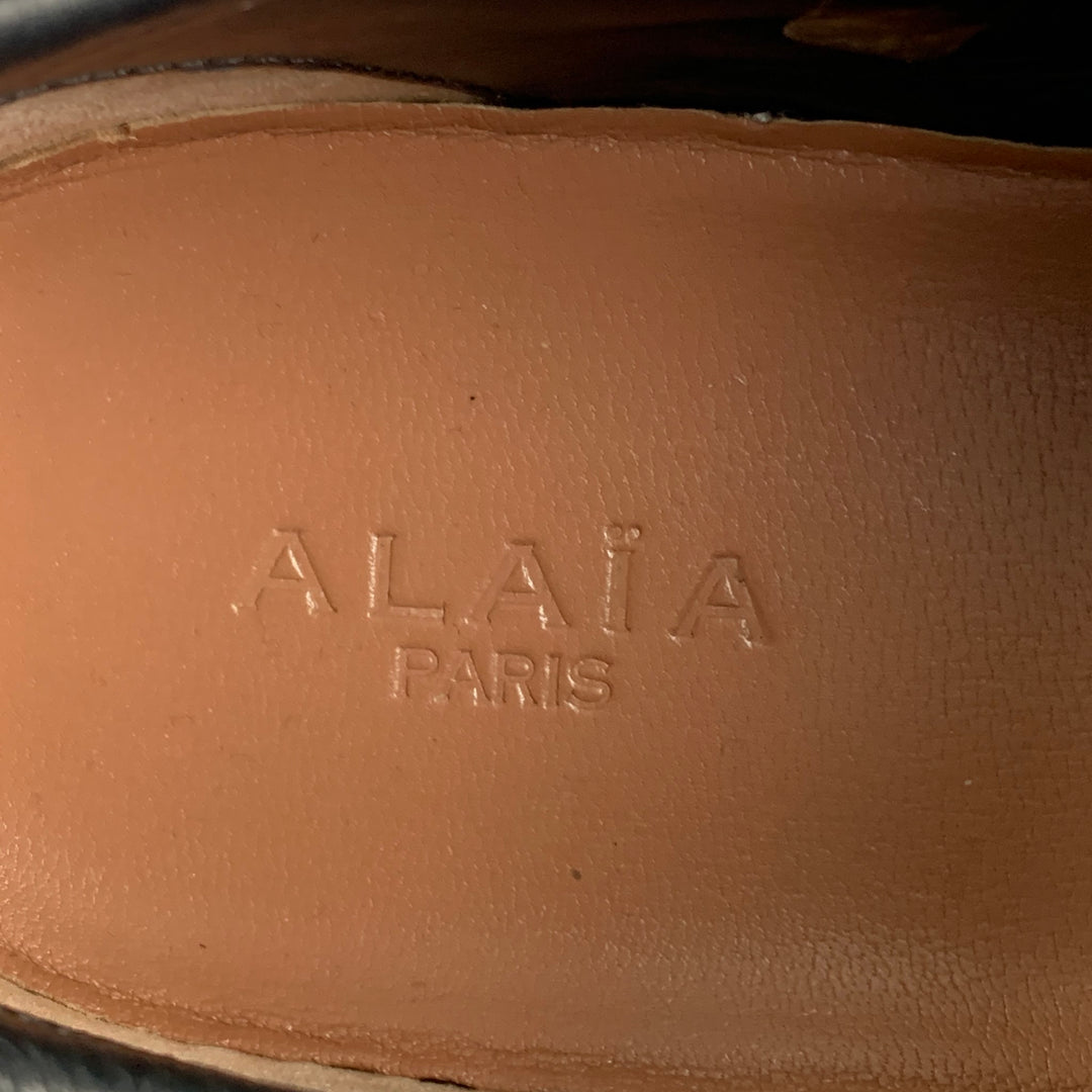 ALAIA Size 7 Black Leather Grommets Suede Lace Up Sneakers